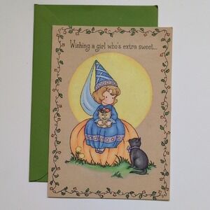 Vtg 80s Ambassador Halloween Greeting Card Black Cat Princess Trick or Treating‎